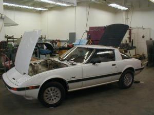 Mazda Rx7 in the work bay